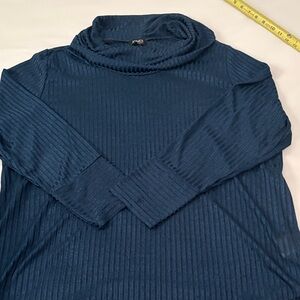 Jones New York Blue Lightweight Poly Striped Cowlneck Top 3X